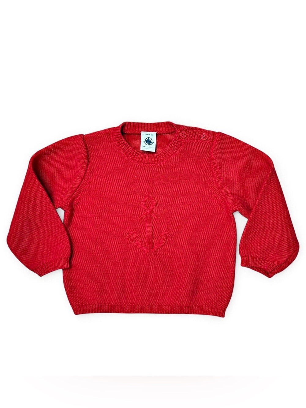 Petit Bateau Red Crewneck Sweater with Anchor Motif - Size: 12 Months / 74 cm